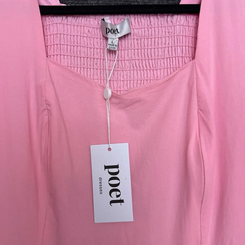 NWT Poet Dress Ode Pink Puff Sleeve Midi Nursing L - Picture 10 of 11